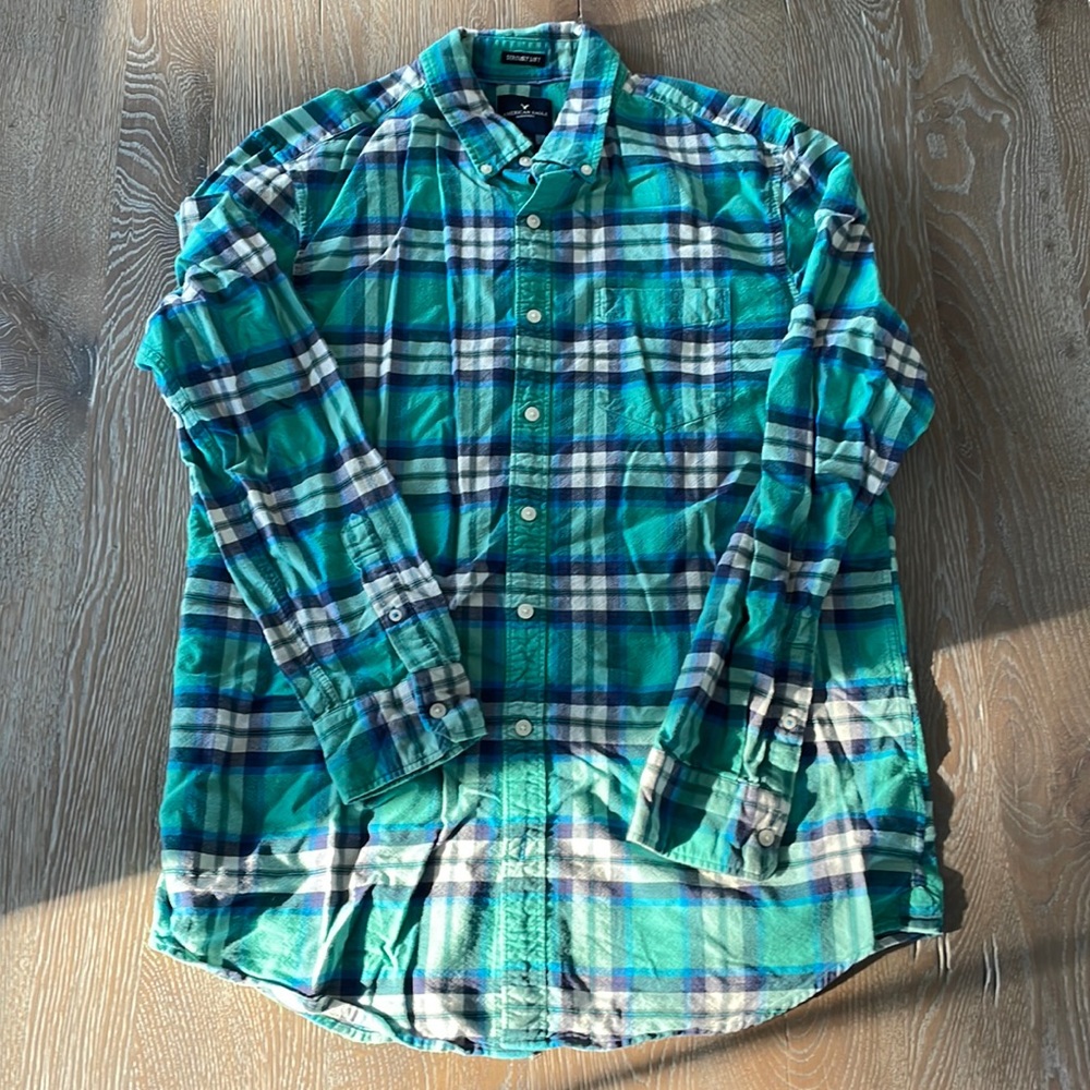 Men’s American Eagle Plaid Woven Button-Up | Large Tall
